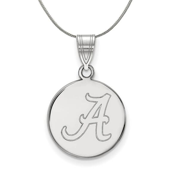 Sterling Silver U. of Alabama Medium Initial A Disc Necklace - 24 In